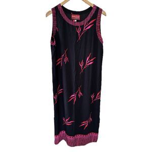Sunset Rose Hawaiian Islander Inspired Tropical Leaves Batik Dye Midi Dress M